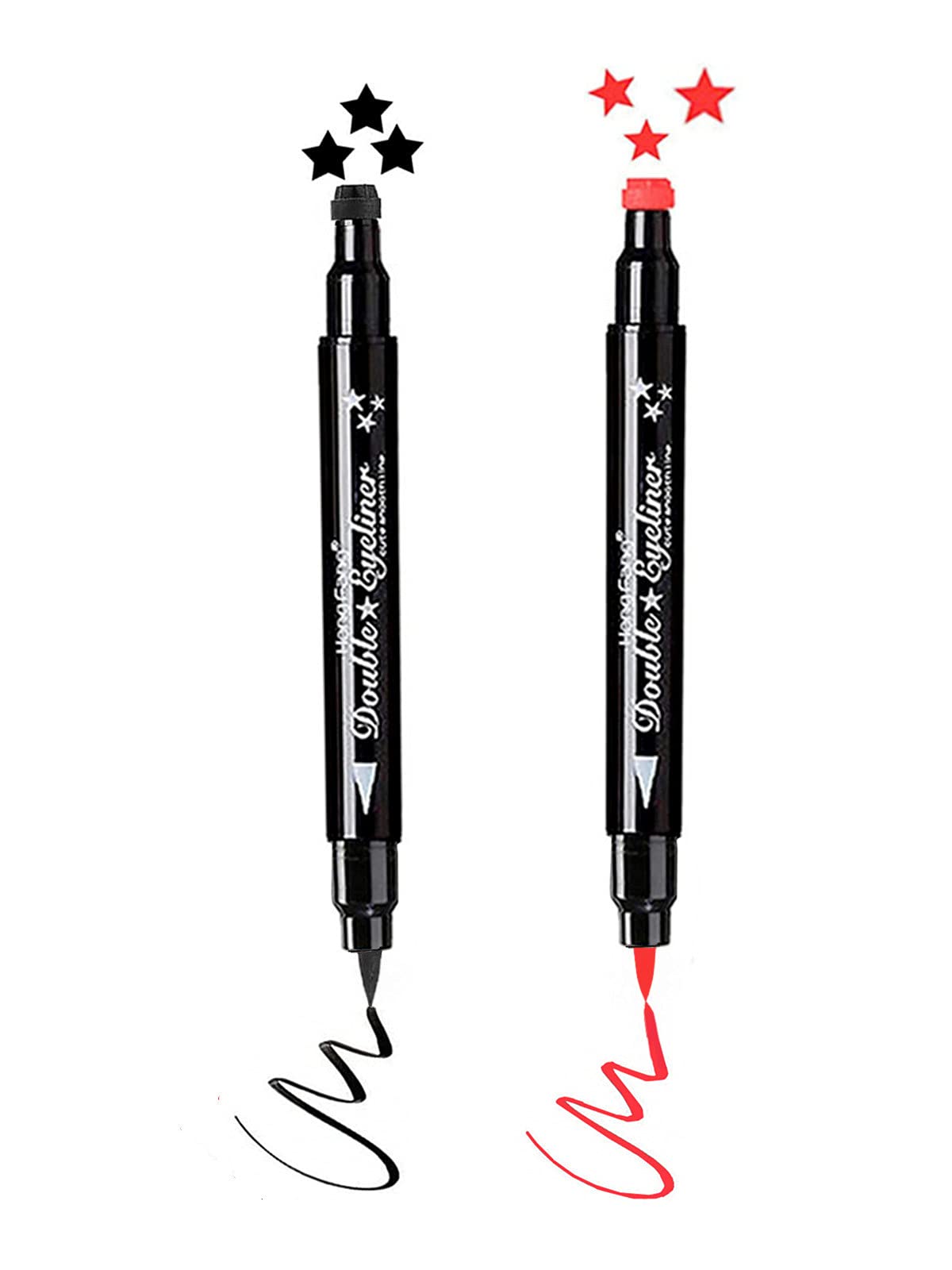 Go Ho 2PCS Waterproof Eyeliner Stamps,Red and Black Star Stamp Eye Liner,Double-side Long-lasting Liquid Eyeliner,Eye Face Tattoo Tools with Black&Red Star-shaped Fun Makeup
