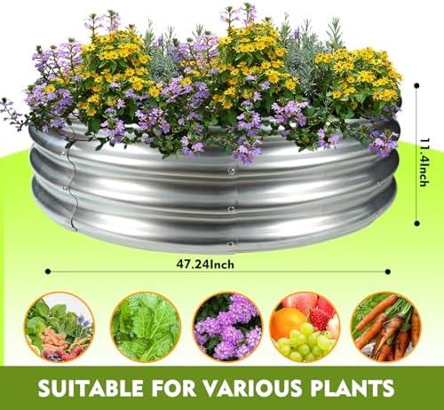 4FT Diameter Camp Fire Ring Pit, Large Round Galvanized Steel Fire Pit, Heavy Duty Steel Fire Pit Silver for Backyard, Camping, Bonfire (4x4x1FT)