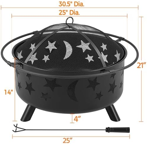 Yaheetech Fire Pit 30in Fire Pits for Outside Wood Burning Outdoor Fireplace with Spark Screen, Poker for Bonfire Patio Backyard Garden Picnic