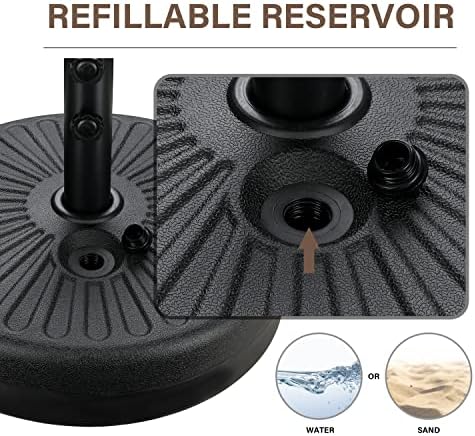 YSSOA 20" 50lbs Capacity Fillable Umbrella Round Base Heavy Duty Market Stand for Outdoor Lawn, Patio, Deck, Poolside, Black