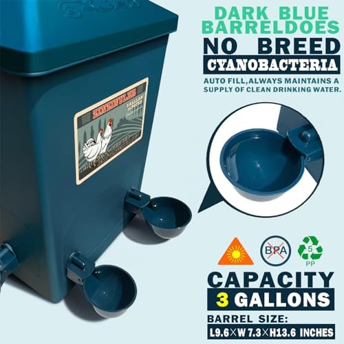 Automatic Port Chicken Feeder and Cup Waterer Set - Chicken Coop Accessories, No Waste Poultry Feeder, 3 Gallon/16 Pounds