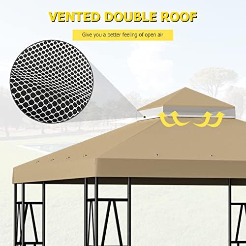 10'x10' Replacement Canopy Top Cover Only for Gazebo, Double Tiered Gazebo Covers for Outdoor Patio Garden Canopy Upgraded 2025 (Khaki)