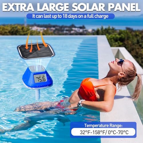 2025 Next-Gen Solar Pool Thermometer Floating Easy Read, Digital Pool Thermometer with Extra-Large Backlit LCD Screen & Rope, IP68 Waterproof Pools Water Temperature Gauge for Hot Tub, Spa