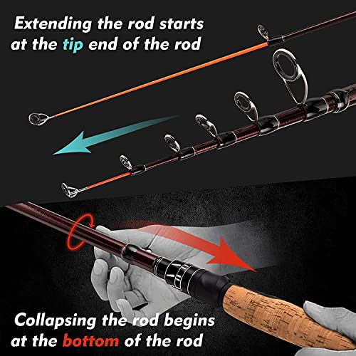 EOW XPEDITE Portable Telescopic Fishing Rods, Spinning & Casting, 24T Carbon Blanks & Solid Carbon Tip, Cork Handle, Travel Rod, Short Collapsible Rods (Rod - Casting/Action Fast/Power M, 5'6")