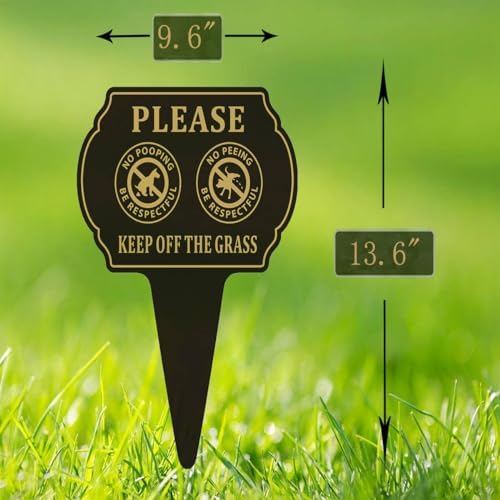 No Poop or Pee Dog Sign,13.6”X9.6” 2PACK Keep Off the Grass Yard Sign with Integrated Stake Double Sided Metal Sign for Lawn Weatherproof and Outdoor Use