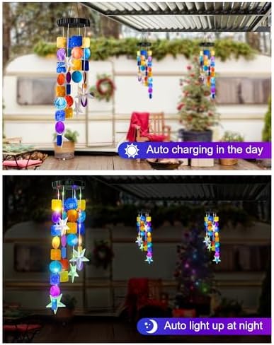 Solar Wind Chimes Decorative Lights for Outside,Shells Lights Gifts for Mom Grandma Women Wife Girls, Solar Hanging Lights for Holiday Garden Yard Window