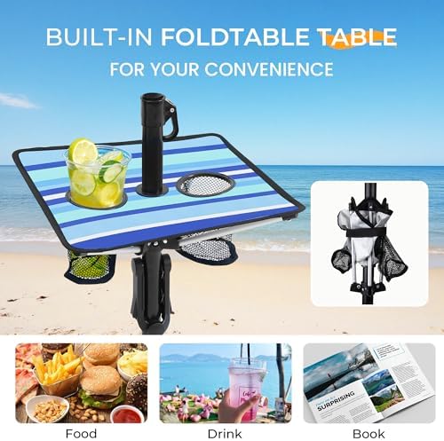 HOMEDEMO 7ft Beach Umbrellas For Sand Heavy Duty Wind, Portable Beach Umbrella UPF 50+ Windproof Outdoor Beach Umbrella with Sand Anchor, Tilt Pole, Carry Bag, Table Tray, Vent and Hook
