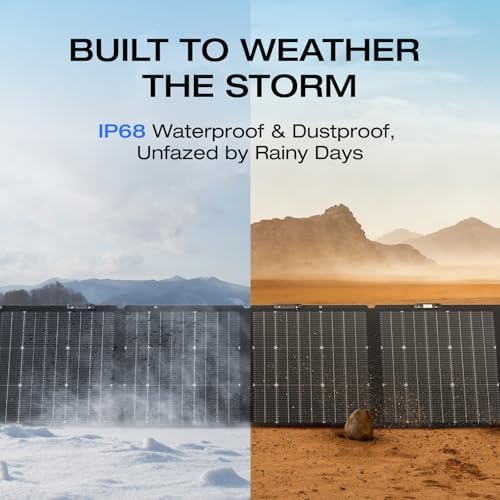 EF ECOFLOW 220W Portable Solar Panel, Bifacial Design Up to 25% Conversion Efficiency N-Type Solar Cell, with Adjustable Kickstand, IP68 Waterproof, Foldable Solar Panel for Camping RVing Home Backup