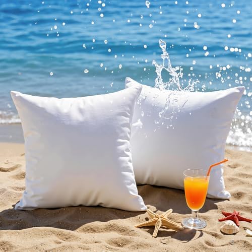 Ashler Outdoor Pillow Inserts, 18x18 Waterproof Throw Pillows Pack of 2, Outdoor Pillows Water-Resistant Decorative Premium Square Pillow Stuffer Sham for Porch Patio Living Room Bedroom Furniture