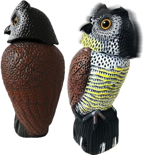 GiftExpress 17" Large Owl Garden Decoy - Rotating Head Scarecrow Statue to Deter Birds & Squirrels, Realistic Predator for Outdoor Protection, 15.5" Fake Owl for Yard & Garden Decor, Life-Size