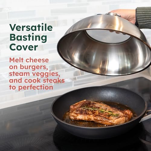 Melting Dome with Thermometer & Glass Top – 12-inch Stainless Steel Griddle Dome - Basting Cover with Steam Vent – Perfect for BBQ, Grilling, Cheese Melting & Family Cooking – 700°F