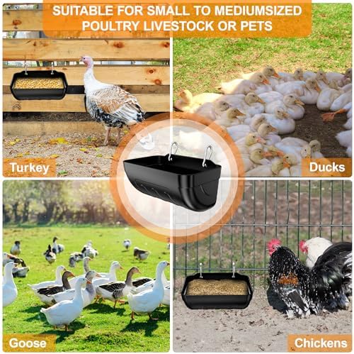 Goat Feeders Hanging 3 Pack 3.5 Quart, Chicken Waterer Feeder Trough for Poultry Livestock Black