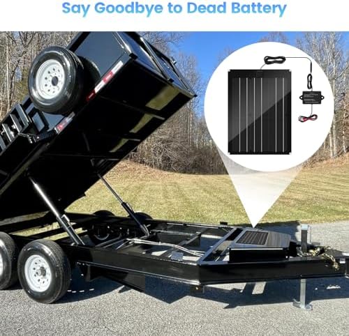 Solar Battery Charger Maintainer, Zuomeng 15W Solar Panel Kit for Dump Trailer Built-in Maintenance Pulse & Intelligent MPPT Charge Controller, Waterproof, Suitable for 12V Lead-Acid Battery