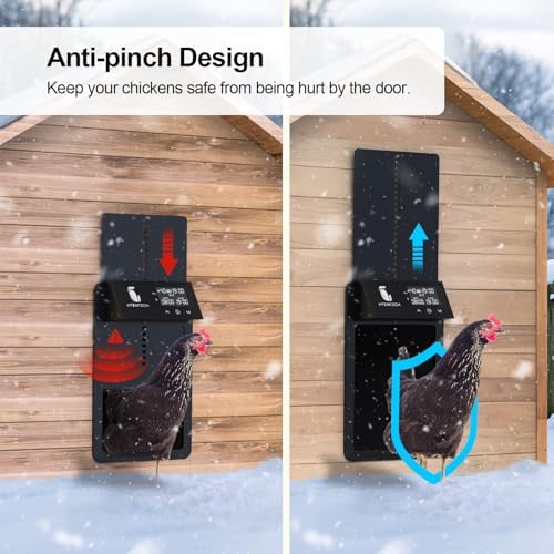 Automatic Chicken Coop Door,Aluminum Chicken Coop Door with Anti-Pinch Feature,Automatic Chicken Door with LCD Display,Multi-Modes for Chicken Door,Solar Chicken Coop with Timer & Light Sensor