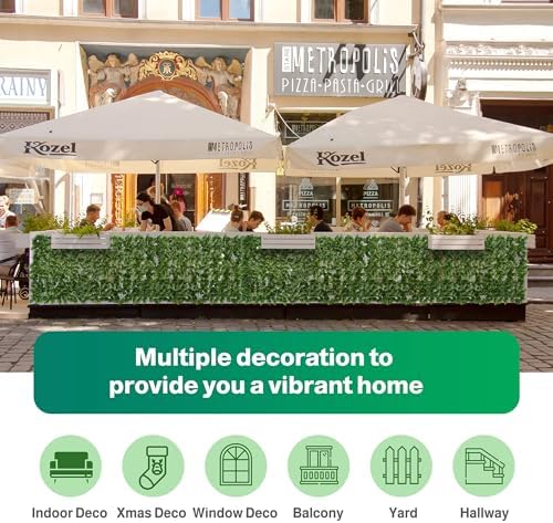 Artificial Ivy Privacy Fence Screen, 120x40 Inch Artificial Faux Ivy Hedge, Expandable Faux Privacy Fence with 80 pcs Zip Ties Decoration for Outdoor Garden, Color Printing Watermelon Leaves