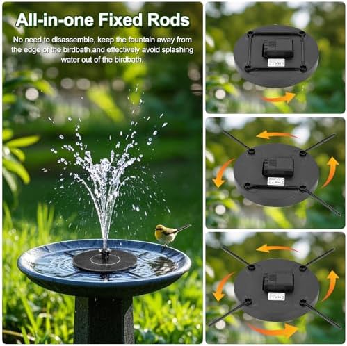Solar Fountain Pump with Spray Height Adjustment, Upgrade Glass Solar Bird Bath Fountains with 6 Nozzles, Outdoor Solar Water Fountain Pump for Bird Bath, Garden, Pool, Pond