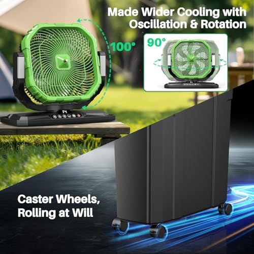 Ausic 12-inch 20L Bucket Misting Fan Portable, 30000mAh Outdoor Fans for Patios/Camping/Beach/Golf etc., Rechargeable Battery Powered Water Cooling Fan with LED Light, Timer, Caster, Oscillating