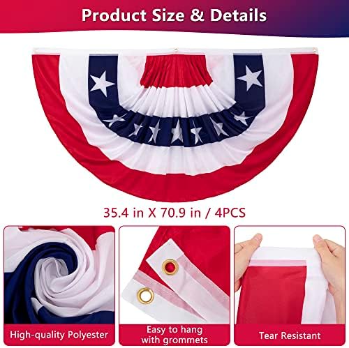3 x 6 Ft Bunting Flags, Large Patriotic USA Pleated Fan Flags, 4th of July Decorations Bunting Banner Half Fan Flag for Independence Day Memorial Day Outdoor Home Door Yard Decor (Set of 4)