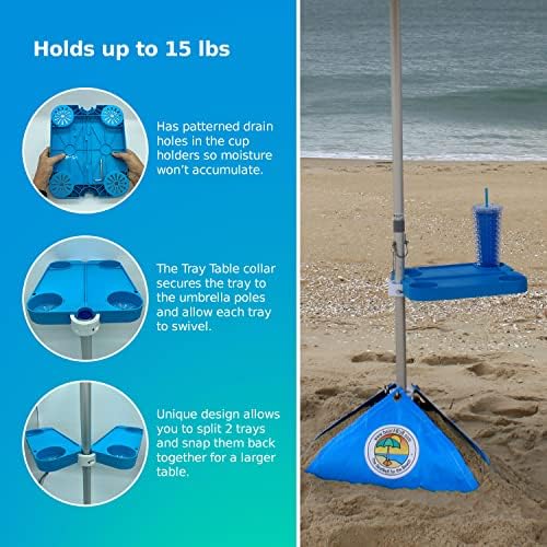 Tray Table System with 4 Cup Holders - Beach Trip Must Have for Vacation - Easy Clip on & Clip Off Umbrella