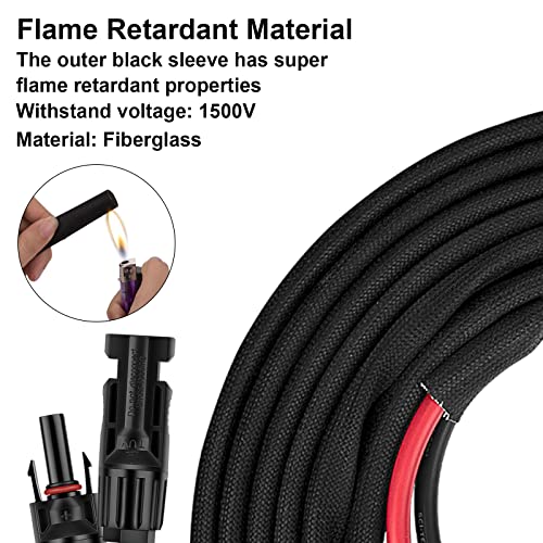 20FT 10AWG Solar Panel Extension Cable with Female and Male Connectors, Solar Cable for Solar Panels, Charge Controllers and Solar Generator (10AWG, 20FT)