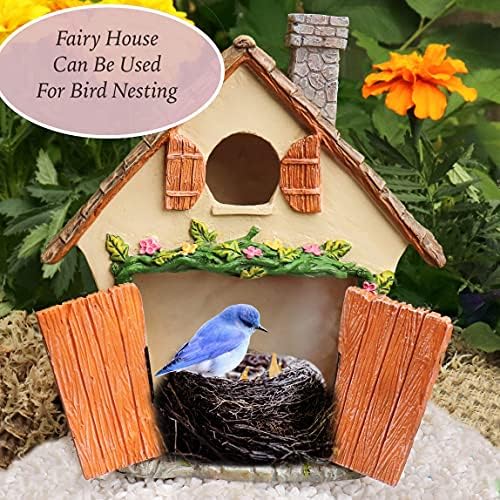 Meadow & Oak Fairy Garden House Kit - Complete with Fairy Garden Accessories, Butterly Seat, Bird Bath, Stepping Stones, Magnetic Door Closure for Indoor/Outdoor Fairy House