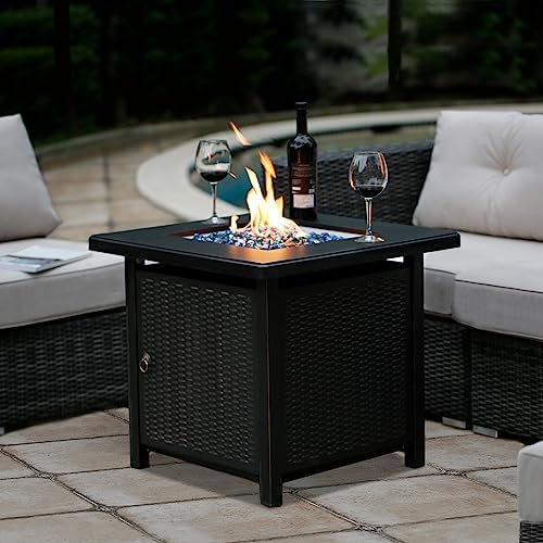 BALI OUTDOORS 50000 BTU Propane Fire Pit with Lid, 28 inch Fire Pit Table Outdoor, Black Firepits for Outside Backyard, Patio