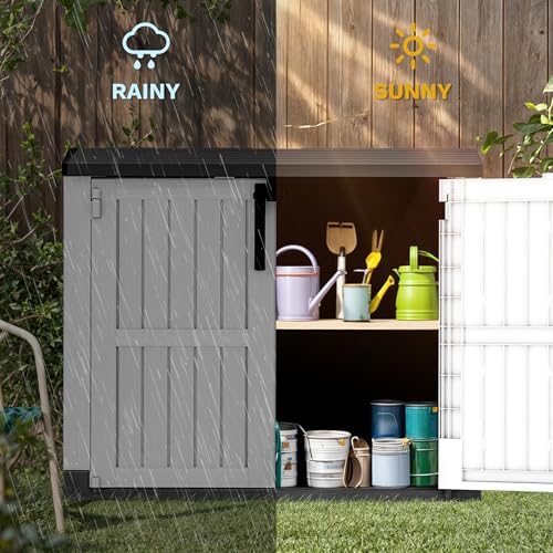 DWVO 36 cu ft Tool Storage Shed, Storage for Bakcyard, Patio, and Garden, Resin Plastic Shed with Sloped Lid, Lockable Door, and Wood Grain Finish, Light Gray