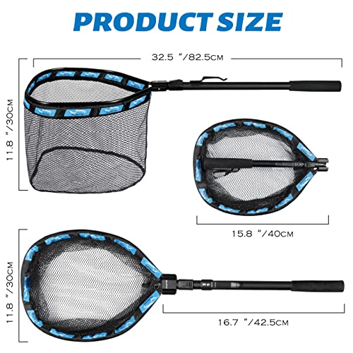 PLUSINNO Floating Fishing Net, Rubber Coated Fish net for Easy Catch and Release, Fishing Nets Freshwater for Bass, Trout, Walleye, Kayak, Folding Landing Net for Easy to Carry and Storage
