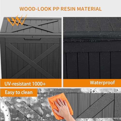 32 Gallon Deck Box Large Outdoor Storage for Patio Furniture,Outdoor Cushions,Garden Tools and Pool Supplies,Waterproof,Resin,Lockable(Black)