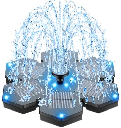 SZMP Solar Fountain 2025 Upgraded, 3.5W Snowflake Double Layer Colorful Lights, 2000mAh Battery 4 Fixes & 7 Nozzles, Solar Bird Bath Fountain for Garden Patio Pond Outdoor Décor