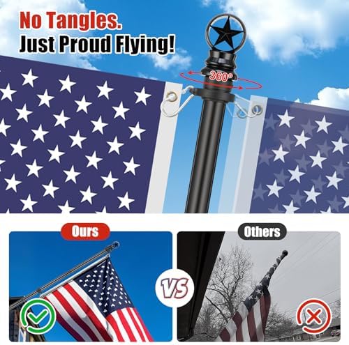 American Flag with Pole Kit - 5ft Heavy Duty Stainless Steel Flagpole for Outside House,3x5 Embroidered US Flags,Tangle-Free Outdoor, Metal Holder Mount Bracket for Residential Porch,Wall -Black