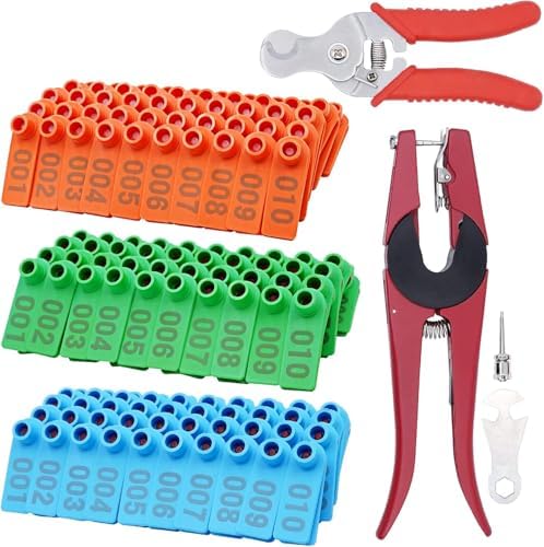 PAULOZYN 300PCS Livestock Ear Tags TPU for Goat Animal Cattle Sheep Pig Dog Deer Farm, with 1PCS Ear Tag Applicator 1PCS Ear Tags Remove Plier, 001-100 Number