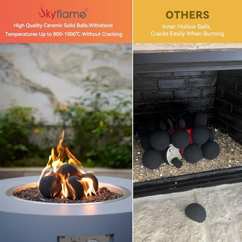 Skyflame Ceramic Fire Balls, Set of 15 Round Fire Stones Set for Indoor and Outdoor Fire Pits or Fireplaces Accessory, 3 Inch, Black