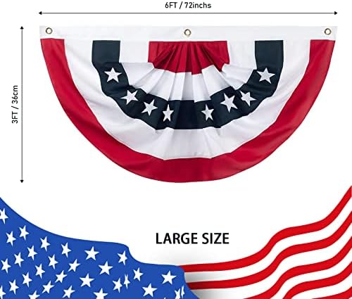 3PCS American Pleated Fan Flag, 3 x 6 Feet USA Patriotic Half Fan Bunting Flag for Outside, Indoor Outdoor Patriotic Decorations for 4th of July Bunting Outdoor, Memorial Day and Veterans Day