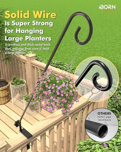iBorn Deck Hook for Bird Feeder, Hummingbird Feeder Hanger for Deck Railing, Heavy Duty Deck Hanger for Outdoors Hanging, 360° Rotatable Arm, Solid Wire, 28 Inch, Pack of 1