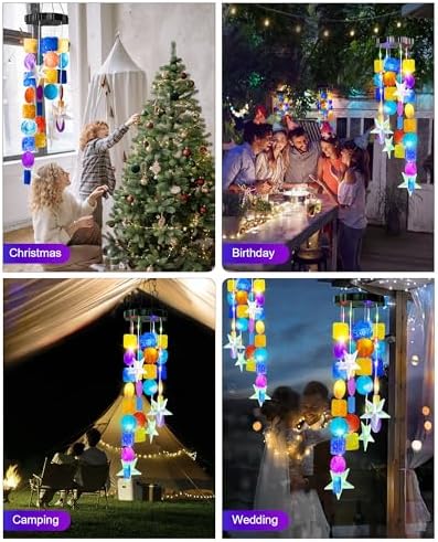 Solar Wind Chimes Decorative Lights for Outside,Shells Lights Gifts for Mom Grandma Women Wife Girls, Solar Hanging Lights for Holiday Garden Yard Window