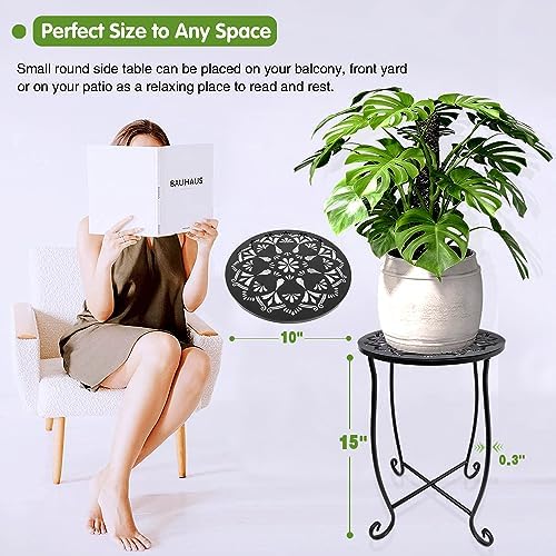 Metal Round Side Table for Small Spaces - Indoor/Outdoor, Perfect for Patio, Yard, Porch, Balcony, Garden