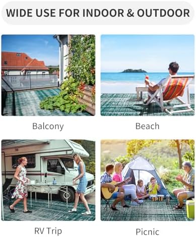 MontVoo Outdoor Rug Waterproof 5x8 ft Outdoor Carpet Patio Rug Mat Reversible RV Camping Rug Plastic Straw Outside Rug for Balcony Porch Deck Picnic Beach Modern Teal