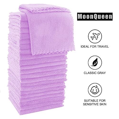MOONQUEEN Ultra Soft Premium Washcloths Set - 12 x 12 inches - 72 Pack - Quick Drying - Highly Absorbent Coral Velvet Bathroom Wash Clothes (Purple)