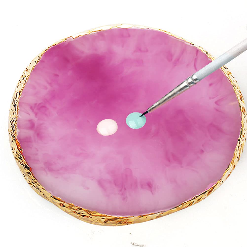 2 Pcs Resin Nail Art Palette, Nail Art Painting Mixed Color Palettes Gold Edge Nail Holder Nail Art Display Board (Purple, White)