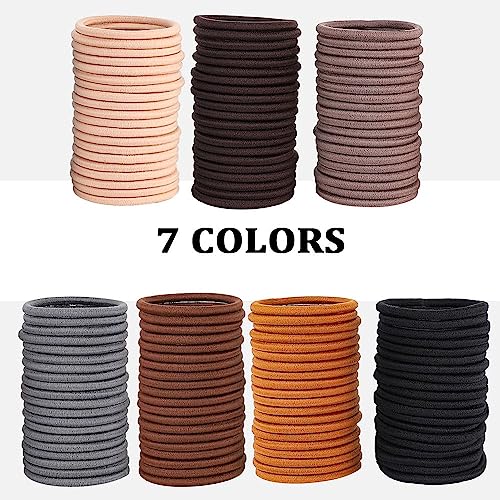 Sderoq100 PCS Hair Elastics Hair Ties, 4MM Colorful Ponytail Holders Hair Bands, 2 Inch in Diameter Elastic Band for Medium to Thick Hair, 7 Colors (4MM Dark colors)