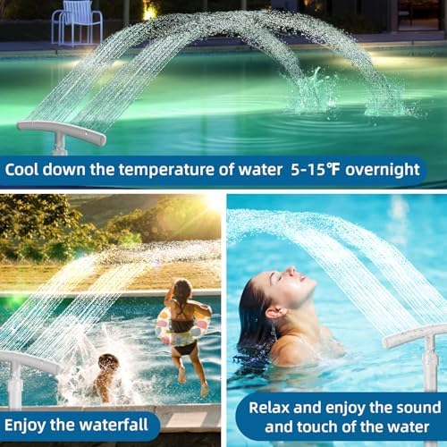 Pool Fountain for Above and In-Ground Pools, Dual Spray Pool Waterfall Fountain, 360°Adjustable Waterfall Pool Sprinkler Fountain for Cooling & Relaxation, Above and In-Ground Pool Accessories