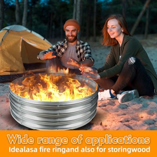 3FT Diameter Camp Fire Ring Pit, Large Round Galvanized Steel Fire Pit, Heavy Duty Steel Fire Pit Silver for Backyard, Camping, Bonfire (3x3x1FT)