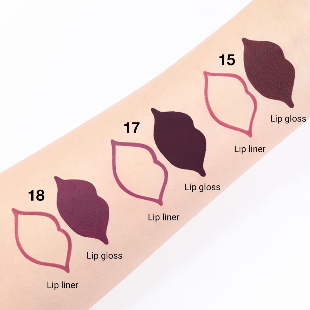 evpct 1Pcs Dark Deep Red Matte Lip Liner and Liquid Lipstick Stain Makeup Set for women, Red Long Lasting Smudge Proof Lipstick labiales matte mate larga duracion listip 24 hours originales,17#