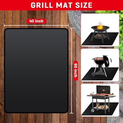 60 x 40 inch Under Grill Mats for Outdoor Grill, Double-Sided Fireproof, Oil and Waterproof Protective Mat for Grass and Deck, Outerdoor BBQ Fire Pit Fireplace Mat