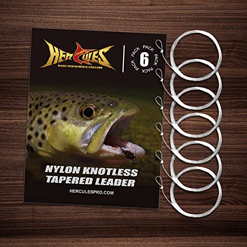 HERCULES Pre-Tied Loop Fly Fishing Leader 6 Pack with Tapered Leader Wallet, 7.5FT - 6X - 2.6LB