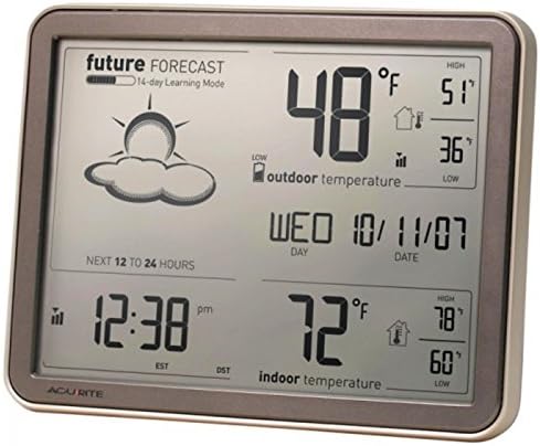 AcuRite 75077A3M Self-Learning Forecast Wireless Weather Station with Large Display and Atomic Clock, Black