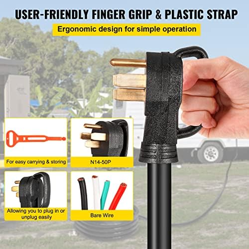 VEVOR 25 FT 50 Amp Generator Extension Cord 6 Gauge STW 6/3+8/1 RV Power Cord N14-50P to Bare Wire, Cut Wire for Trailer Motor Campers Home Generator