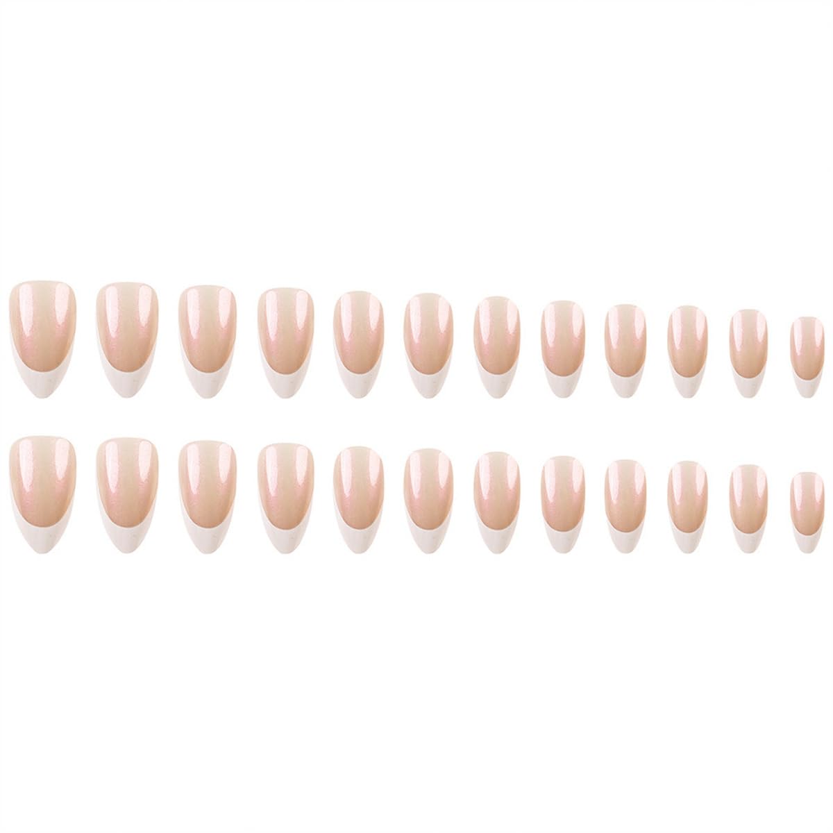 French Tip Press on Nails Mediun Almond Fake Nails Press ons Chrome False Nails with Designs Glossy Full Cover Acrylic Glue on Nails Cute Artificial Stick on Nails for Women Manicure Decoration 24Pcs