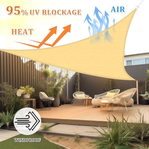 Shade&Beyond Triangle Sun Shade Sail 16'X16'X16' Permeable Canopy Sand for Patio Garden Yard Deck Pergola (We Make Custom Size)